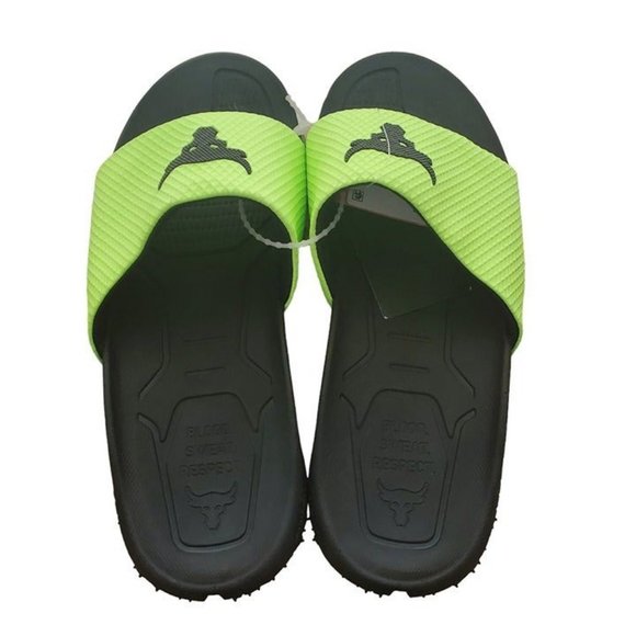 Under Armour Project Rock Slides Sandals Men's Size 12 Michelin Lime Green Neon - Picture 3 of 3